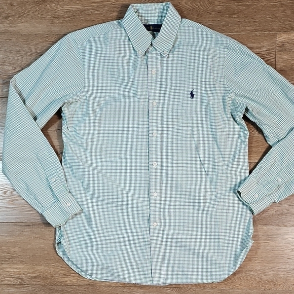 Ralph Lauren 100% Cotton Navy Green Check Plaid Long Sleeve Button Down Shirt - Picture 2 of 12